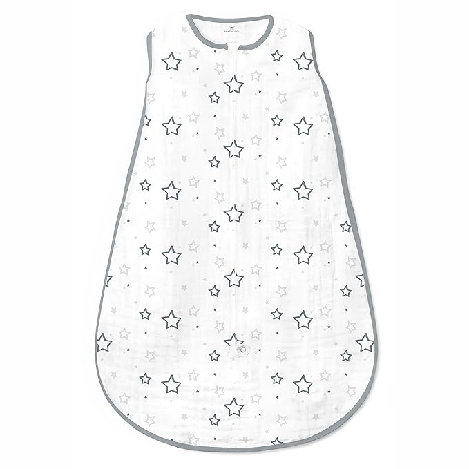 Amazing Baby Cotton Muslin Sleeping Sack, For Baby Boy or Girl, Wearable Blanket with 2-way Zipper, Stars, Sterling, Large (12-18 Month)