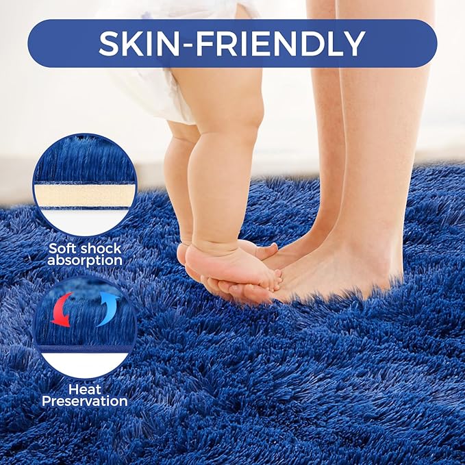 Ultra Soft Rug for Living Room, 3X5 Fluffy Shag Area Rug for Bedroom, Modern Shaggy Carpets Fuzzy Rug for Teens Dorm Nursery Home Decor Aesthetic, Upgrade Anti-Skid Durable, Blue
