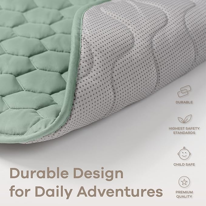 Comfy Cubs Rectangle Kids Play Mat - Medium 48 x 72 inches Soft Quilted Baby Floor Mat with Non-Slip Bottom - Plush Design for Toddlers Playtime and Relaxation - Comfortable and Durable - Fern