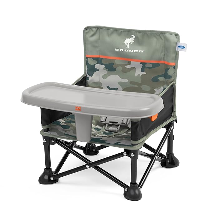 Ford Bronco Pop 'N Sit Portable Booster Chair by Bright Starts, Floor Seat, Indoor/Outdoor Use, Compact Fold, Camo Print, 6 Mos - 3 Yrs