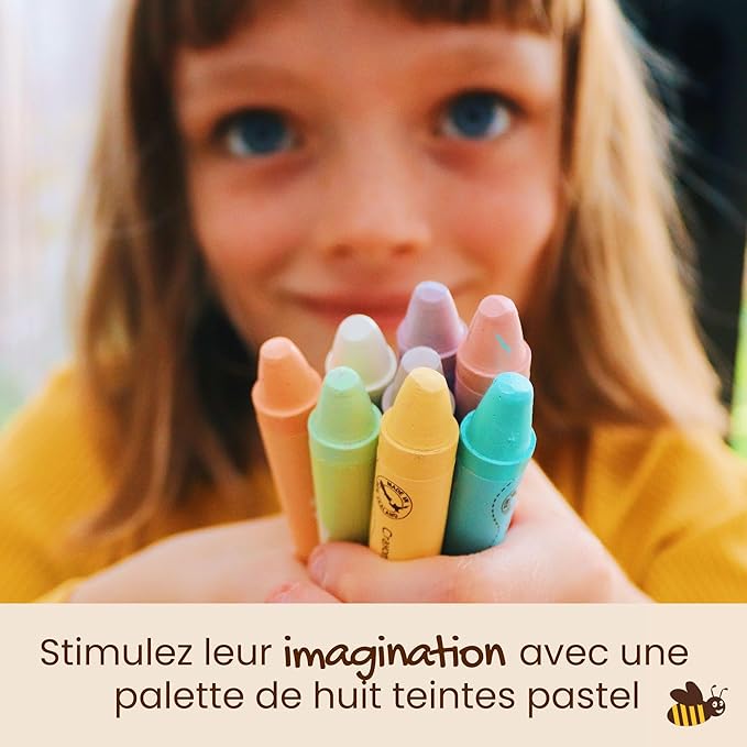 Honeysticks Jumbo Crayons (8 Pack) - Pastel Colored Non Toxic Crayons - 100% Pure Beeswax and Food Grade Colors - Large, Easy to Hold and Use - Preschool Art Supplies for Toddlers/Kids 3-5, 4-8