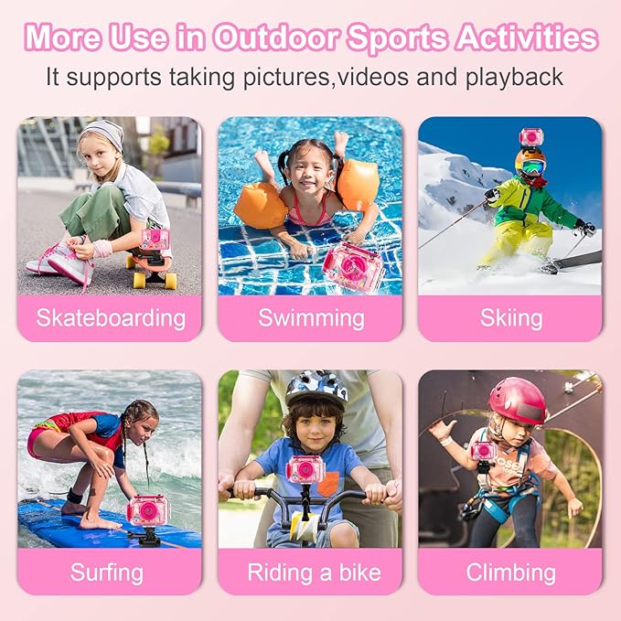 GKTZ Kids Camera - Waterproof Underwater Camera for Kids, Christmas Birthday Gifts for Girls Age 3-12, 1080P HD Children Digital Action Camera, Pool Toys for Kids Age 4-12
