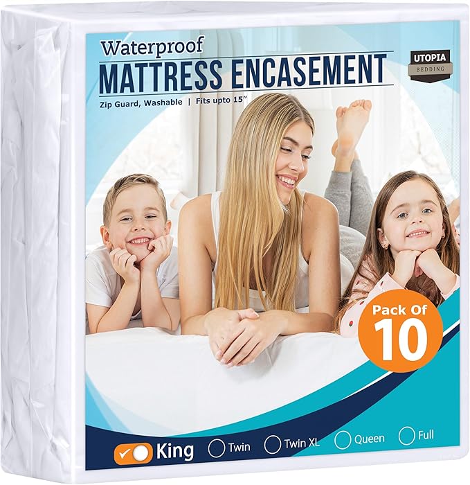 Utopia Bedding Zippered Mattress Encasement King Size (Pack of 10), 100% Waterproof, Dust Mite and Bed Bug Proof Mattress Protector, Absorbent 6-Sided Mattress Cover