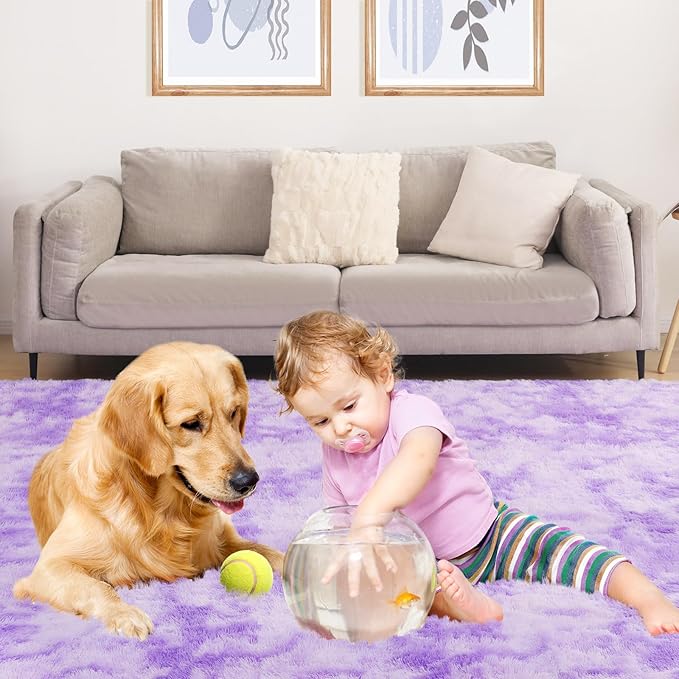 Luxury Area Rug, 6x9 Rugs for Living Room, Ultra Soft Rugs for Bedroom, Non-Slip Indoor Carpet for Nursery, Kids Room, Playroom, Home Decor, Tie-Dyed Purple