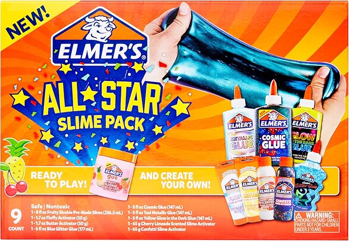 Elmer’s All-Star Slime Kit, Includes Liquid Glue, Slime Activator, and Premade Slime, 9 Count