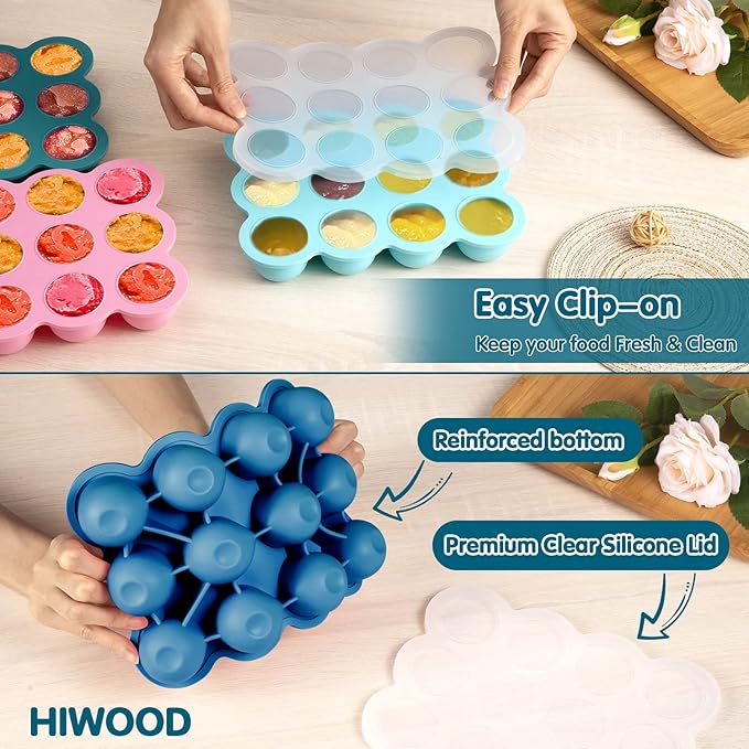 Baby Food Storage 12 x 1.5OZ Silicone Freezer Tray with Lid, Food Grade Silicone Containers for Purees & Vegetables Midnight Blue