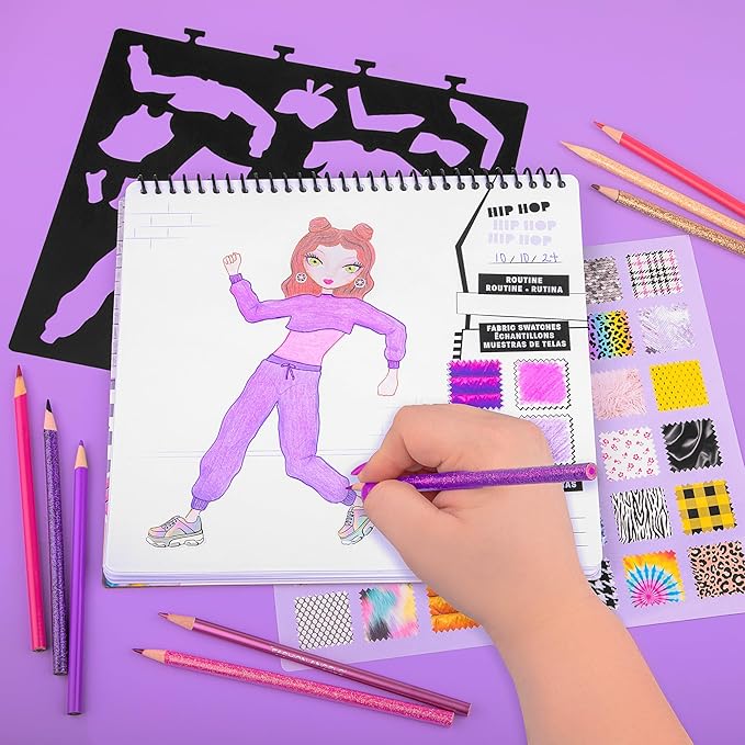 Fashion Angels I Just Wanna Dance Fashion Sketch Set, Create Dance-Themed Outfits with 35 Sketch Pages, 100+ Stickers & Stencils, Fun Craft Kit for Kids