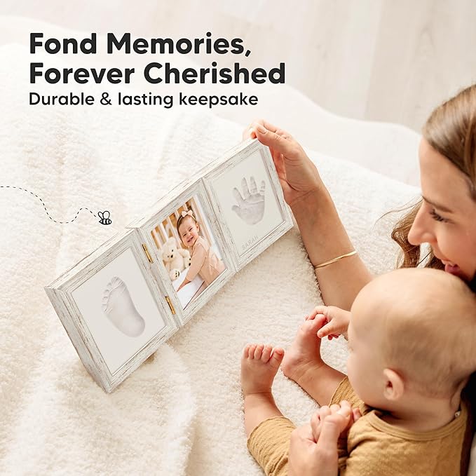 Baby Shower Gifts for Boys, Girls - Baby Hand and Footprint Kit, Newborn Handprint Kit, Keepsake Photo Frame, Nursery Picture Frame, Gender-Neutral Newborn Keepsake Gifts (Vintage White)