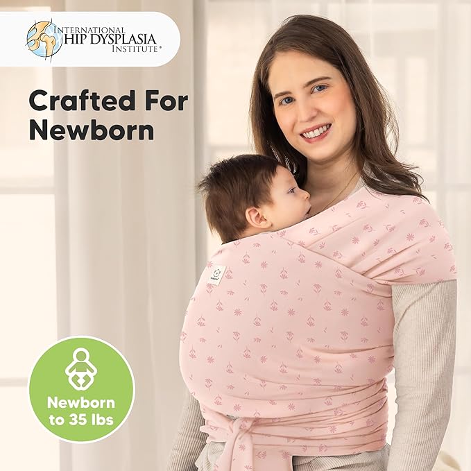 KeaBabies Baby Wrap Carrier - All in 1 Original Baby Carrier Newborn to Toddler Sling, Easy to Wear, Hands Free Bonding, Lightweight, Breathable Infant Wraps (Pink Daisies)
