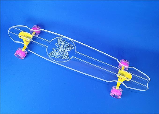 Clear Longboard Skateboard - Transparent Acrylic Long Boards with Light-Up LED Wheels for Smooth Rides - Ride The Streets in Style with Longboard Built for Beginners & Pros Alike