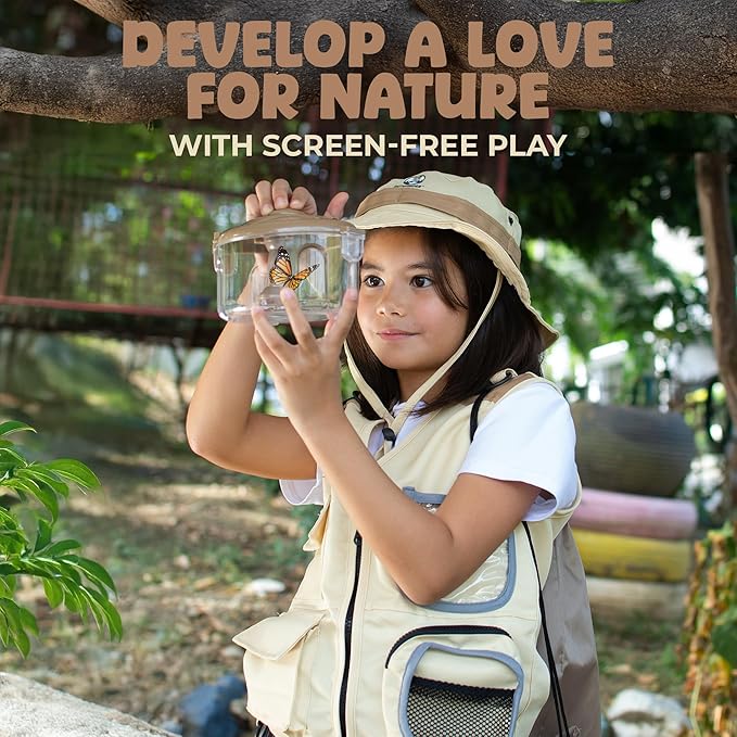 Kids Bug Catching Kit - Complete Explorer Kit with Safari Vest, Hat & More - Cute Dress-Up Safari Costume, or Zoo Keeper - Outdoor Explorer Set & Bug Toys for 7+ Year Old Boys Girls + Adventure Book