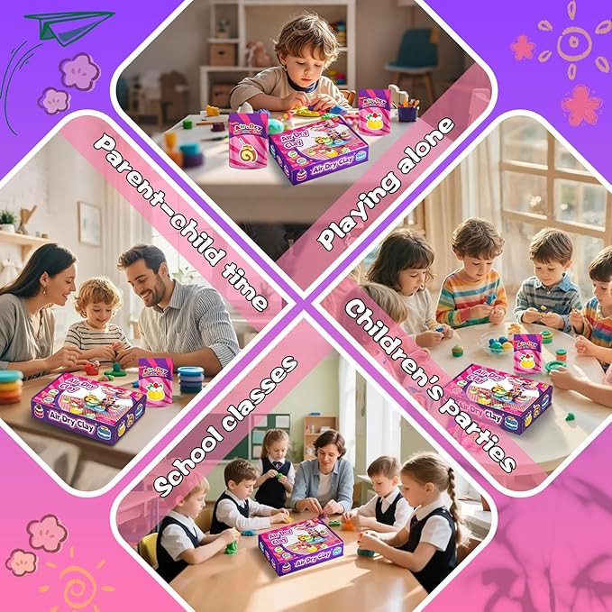 ifergoo Air Dry Clay Kit for Kids - Cakes Modeling Clay, Includes 6 Dessert Designs and Display Stand, DIY Art & Crafts School Projects, Home Party Kids Toys, Holidays Gifts for Age 3-12 Girls & Boys