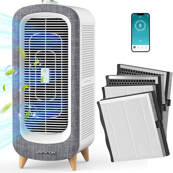 Jafända Air Purifiers for Home Large Room Up To 2105ft², 4×True HEPA 13 Activated Carbon Air Filter, Quiet Air Cleaner for Bedroom Removes 99.97% Dust Smoke Odor Pollen Pets Hair Dander Allergies
