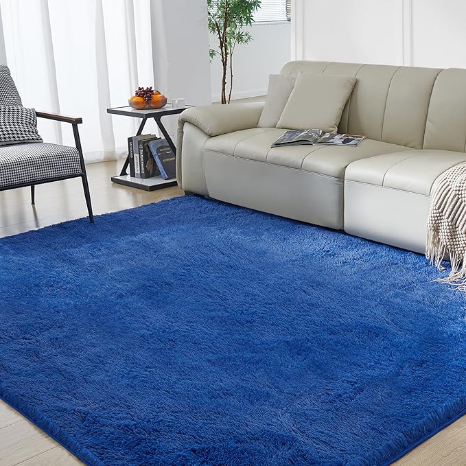 Ultra Soft Rug for Living Room, 4X6 Fluffy Shag Area Rug for Bedroom, Modern Shaggy Carpets Fuzzy Rug for Teens Dorm Nursery Home Decor Aesthetic, Upgrade Anti-Skid Durable, Blue