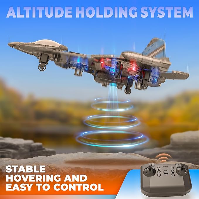 BEZGAR Drones for Kids | 2.4GHZ RC Plane, Remote Control Airplane, RC Helicopter, 360° Flip Fighter Jet Toy, Toys for ages 8-13 with Colorful LED Navigation Lights Blue