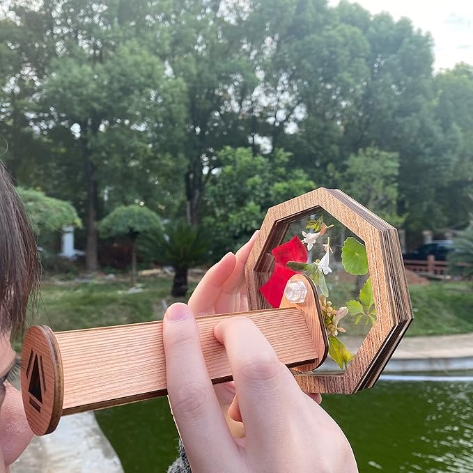 Natural DIY Kaleidoscope Kit, New Wooden Magic Rotating Kaleidoscope Making Set for Nature Lovers, Best Gift, Outdoor Classic Handmade Education Toys(1 Pc)