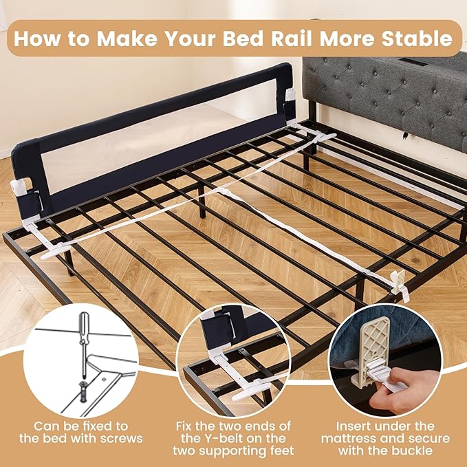 HONEY JOY Bed Rail for Toddlers, Extra Long, Foldable Portable Swing Down Safety Bed Guard Rail, Toddler Bed Rails for Crib, King Queen Full Twin Size Bed Mattress (Gray, 1 Pack, 71 Inch)