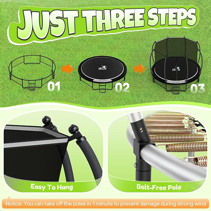 BCAN 8FT 10FT 12FT 14FT 15FT 16FT Recreational Trampoline with Enclosure for Kids Adults, ASTM Approved, Outdoor Trampolines with Ladder for Kids