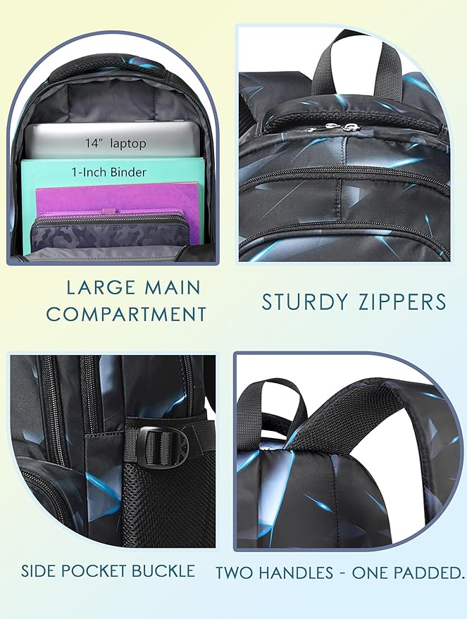 BLUEFAIRY Kids Backpack for Boys Elementary Primary Middle School Bags for Childs Book Bags Bookbags Lightweight Padded Straps Back to School Mochilas para Niños 17" Black/Blue