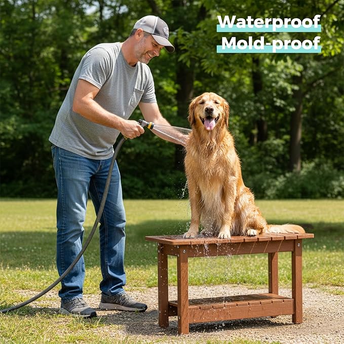 30" Shower Bench, Waterproof Poly Lumber Shower Stool for Shaving Legs, Shower Chair Seat Holds up to 400lbs, Bathroom Bench for Inside Shower, Non-Slip (Brown)