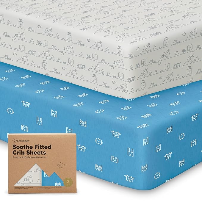 KeaBabies 2-Pack Organic Crib Sheets for Boys, Girls - 52x28 Fitted Crib Mattress Sheet Neutral, Breathable Jersey Cotton Cover for Baby Bed, Toddler Mattress, Soft & Cute Prints (KeaPixel)