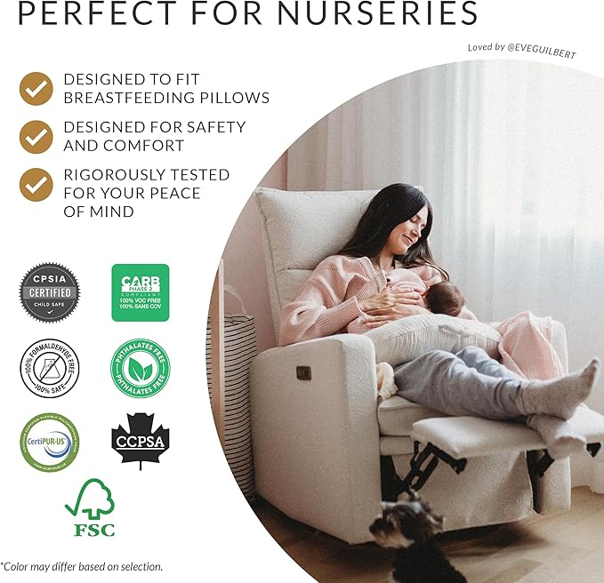 Arya Modern Nursery Chair Glider Recliner with 180° Swivel - Cozy Motorized Reclining Nursing Chair with USB Ports, Gentle Motion, Ergonomic Design, Canadian-Made (Silver Grey/Nubia Fabric)