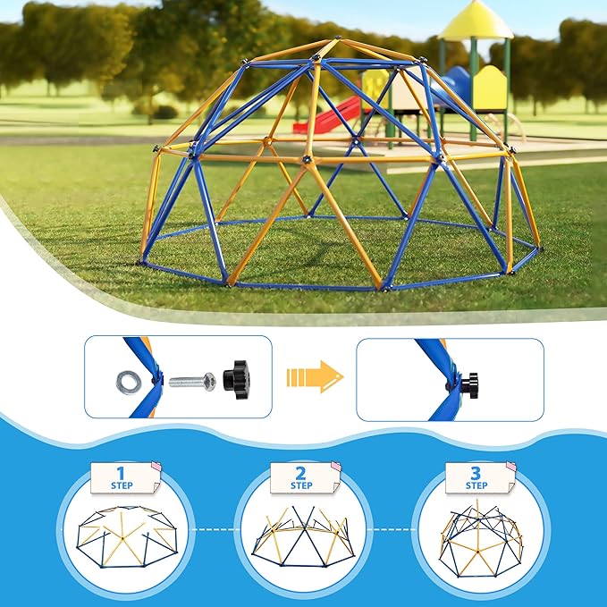 JAXPETY 10 FT Climbing Dome, Toddler Outdoor Climbing Toys, Kids Jungle Gym for Backyard, Playground Doorway Geometric Dome for Kids 8-12 Climber, Metal Outside Climbing Gym, Capacity 500 Lbs
