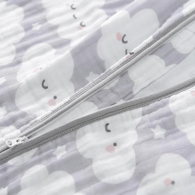 Baby Sleep Sack 2-4 T Baby Wearable Blanket 100% Organic Cotton 0.5 TOG Toddler Sleep Sacks 2- Way Zipper Soft 4 Layers 2T 3T 4T Cloud