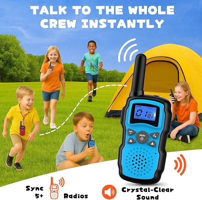 Wishouse Walkie Talkies for Kids Adults Rechargeable 4 Sets with 2 USB Chargers|4X3000mAh Batteries|Lanyards|Family Walky Talky Long Range for Hiking Camping|Xmas Birthday Gift|Boys Girls Present