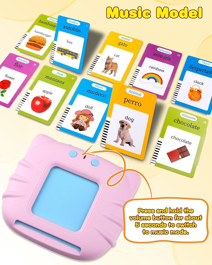 510 Words Spanish Flash Cards for Kids, Autism Toys for Toddlers, Speech Therapy Toys, Educational Learning Flash Cards for Boys and Girls Pink(Spanish/English/Bilingual)