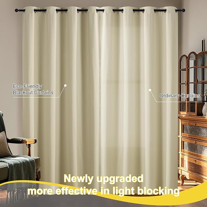 NICETOWN 100% Blackout Window Curtains 84 inches Long 2 Panels Set for Bedroom, Thermal Insulated Grommet Drapes, Room Darkening Curtain for Living Room(W52 x L84 Inch, Cream)