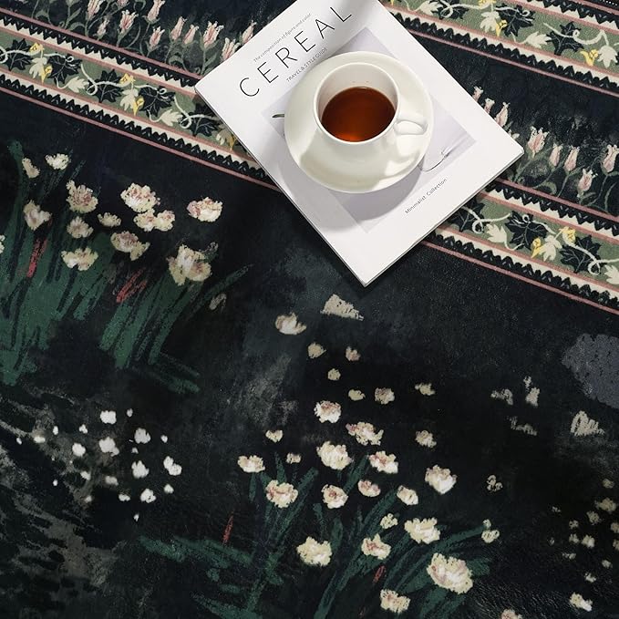 2x3 Rug Impressionist-Style Vintage Indoor Door Mat Machine Washable Small Area Rug Non-Slip Low Pile Throw Rugs for Entryway Kitchen Front Door Indoor Entrance Entry Kids Room, Green