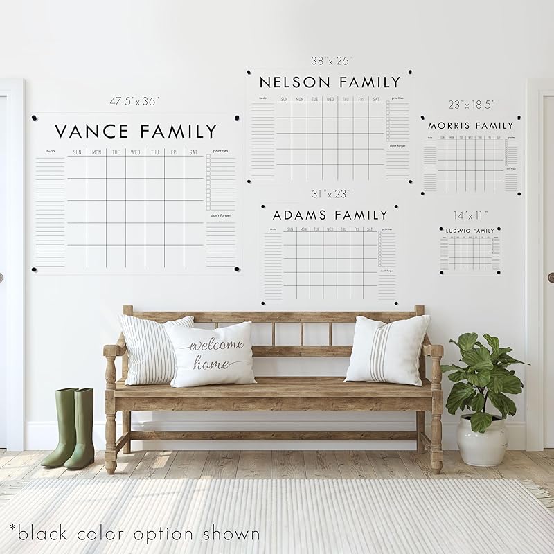 Personalized Clear Acrylic Calendar for Wall, Calendar Whiteboard for Wall, Dry Erase Wall Calendar, Wall Calendar Organizer System for Home (Block, Grey, 23"W x18.5"H)