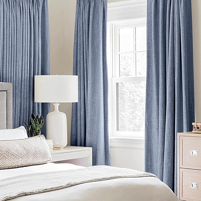 MIULEE Linen Blackout Curtains and Drapes 100% Room Darkening Thermal Insulated Grommet Window Panels with Coating 2 PCs W 42 x L 63 inches Stone Blue