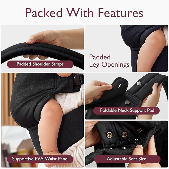 Momcozy Baby Carrier - Ergonomic, Cozy and Lightweight Carrier for 3-24 Months, Effortless to Put On, Ideal for Hands-Free Parenting, Enhanced Lumbar Support, Purehug for Infant to Toddler, Black