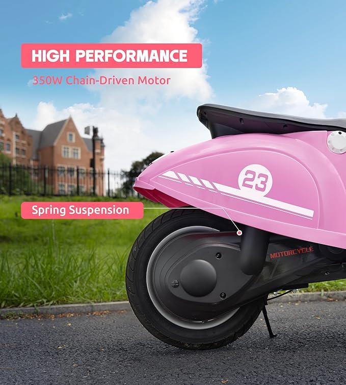 Kids Motorcycle, 2 Wheel Electric Motorcycle for Girls Ages 8-14, 24V Ride on Toys with Music, Story, Headlight, 3 Speed Options, Up to 60min Ride Time, for Riders up to 143 lbs, Easy Assemble, Pink
