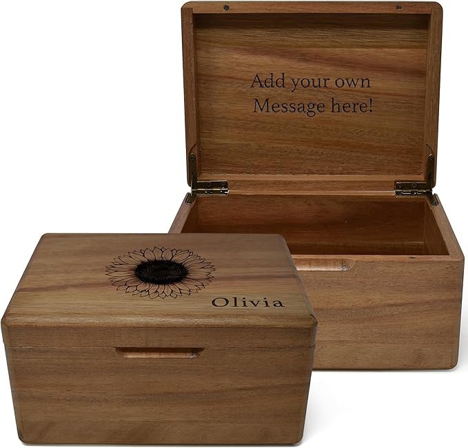 Sunflower Wooden Keepsake Box - Unique Gift for Women, Floral Keepsake for Girls, Personalized Gifts for Teen Girls or Daughters, Dandelion Storage Boxes, Custom Wood Box Flowers, 8x6x4 in