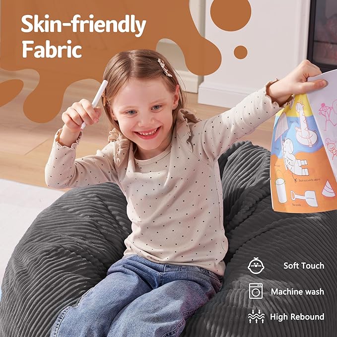 Homguava 2FT Bean Bag Chair,Teardrop Bean Bags Small Beanbag Chair with Memory Foam Filled and Ultra Soft Corduroy Cover for Living Room, Bedroom (Small,Grey)