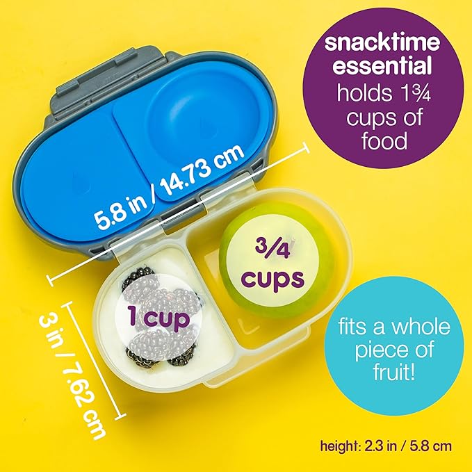 b.box Snack Box for Kids & Toddlers: 2 Compartment Snack Containers, Mini Bento Box, Lunch Box. Leak Proof, BPA free, Dishwasher safe. School Supplies. Ages 4 months+ (Indigo Rose, 12oz capacity)
