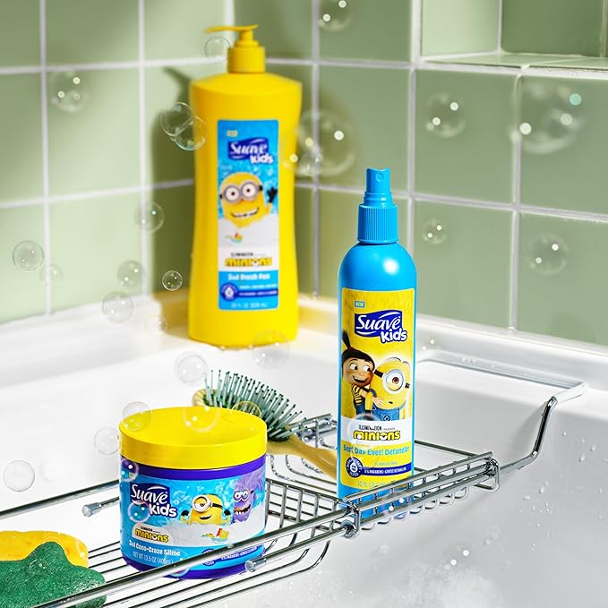 Suave Kids Minions 3-In-1 Shampoo, Conditioner, and Body Wash, For Tear-Free and Gentle Cleansing, 28 oz(Pack of 4)