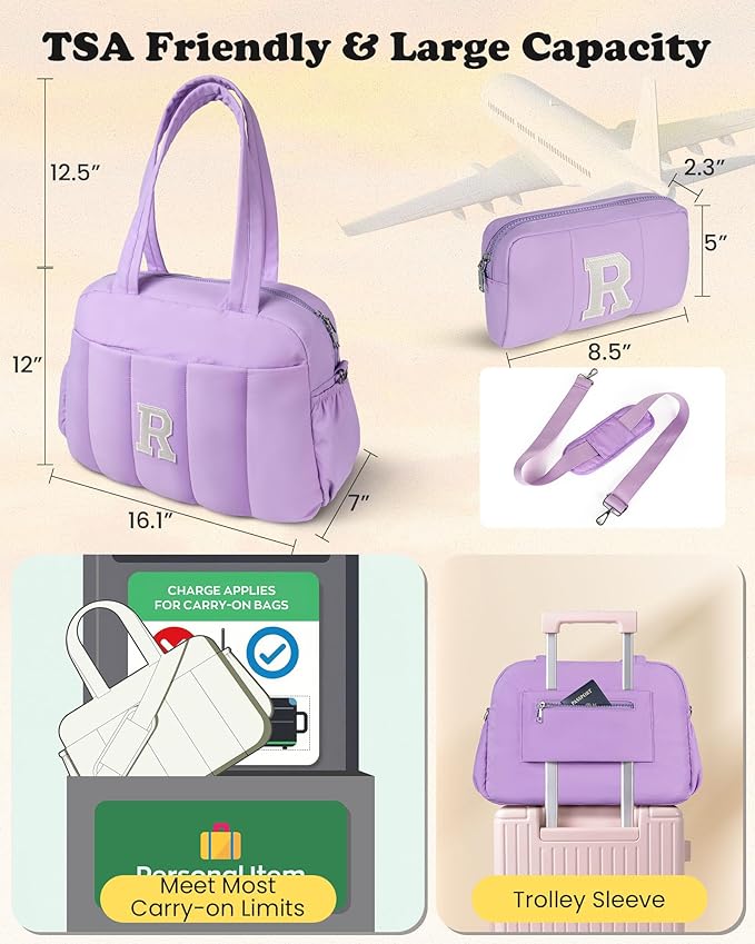 College Gifts for Women-Initial Duffle Bag, Carry On Bags for Women，Overnight Bag with Wet Pocket，Lightweight Travel Bags Personalized Gym Tote with Makeup Pouch