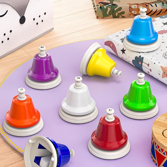 Facmogu Desk Bells, 8 Notes Diatonic Metal Hand Bells, Rainbow Music Bells, Musical Learning Teaching Percussion Instrument, Holiday Birthday Gift