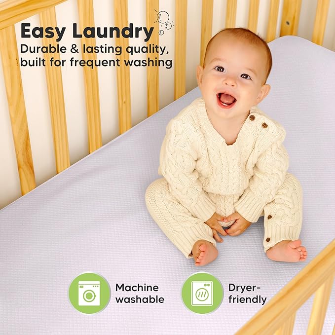 Waterproof Crib Mattress Protector Cover Fitted - 2-Pack Quiet Baby Crib Mattress Pad Sheets, 52" x 28" Soft Quilted Cotton Baby Sheet, Machine Washable, Easy Fit, Durable (Thistle/Quin)
