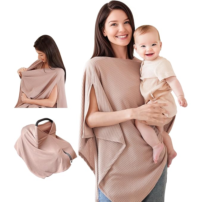 Konssy Nursing Cover for Breastfeeding, Soft & Breathable Privacy Poncho, Multi-Use Feeding Shawl, Comfortable & Portable Breastfeeding Cover for Women (Camel)