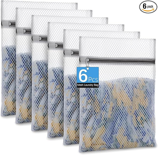 6-Pack Honeycomb Mesh Laundry Bags for Delicates - 12x16 Inches Medium Washing Bags for Bras, Lingerie, Socks, Baby Clothes - Gentle Wash Protection with Zipper Closure (6 Medium)