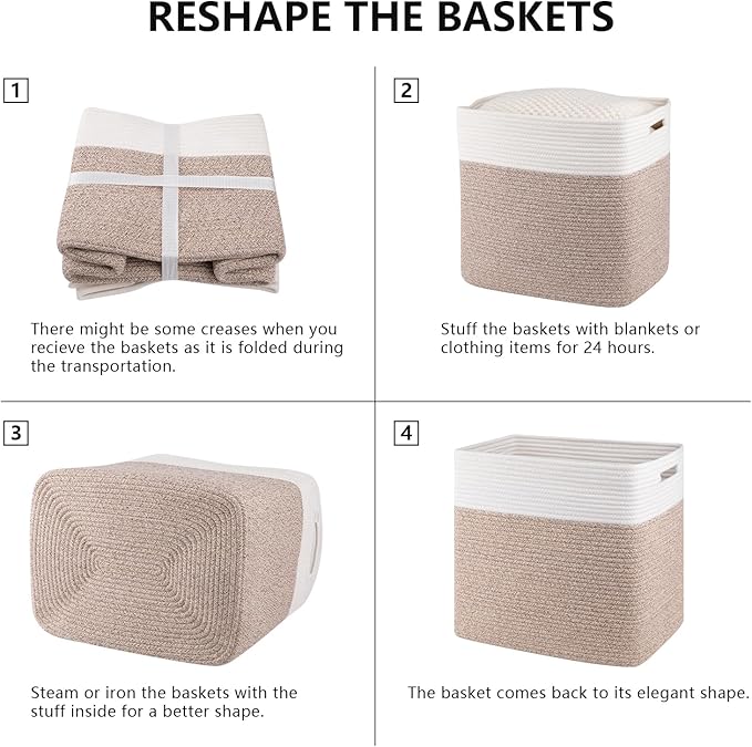 OIAHOMY Storage baskets for Shelf, Large Collapsible Storage Bins, Blanket Basket Living Room, 16.5 x 13 x 15 Inches-Pack of 2-Brown