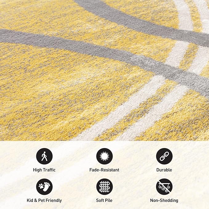 Rugshop Modern Wavy Circles Design Runner Rug 2' x 10' Yellow