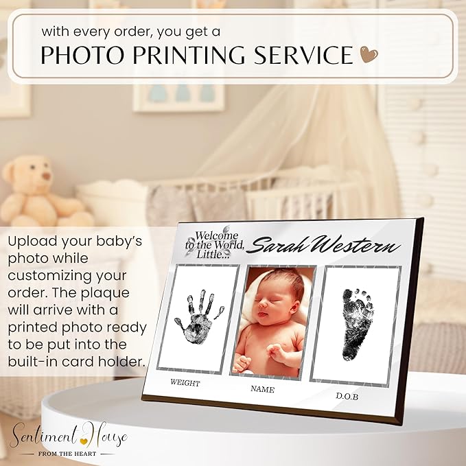Inkless Hand and Footprint Kit, Baby Keepsake Plaque & Baby Shower Gifts - Ideal as Mom To Be Gift, Nursery Picture Frames, Clean Touch Hand and Footprint Kit (Style 1 - Design 4)