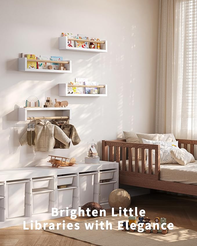 Nursery Book Shelves - 4 Pack, Wall Book Shelves for Bedroom Kids, Kids Wall Book Shelf, Book Shelf for Kid Rooms, Toddler, Baby, Play Room, Nursery Decor