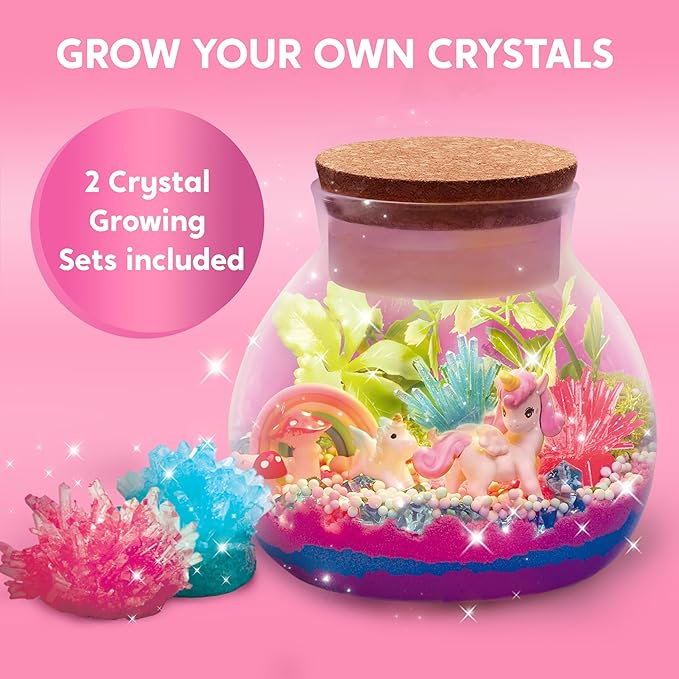 Klever Kits Make Your Own Unicorn Crystal Terrarium Crafts Kit for Kids-Crystal Growing Science 12 Color LED Night Light Unicorn Birthday Gifts Toys for Girls